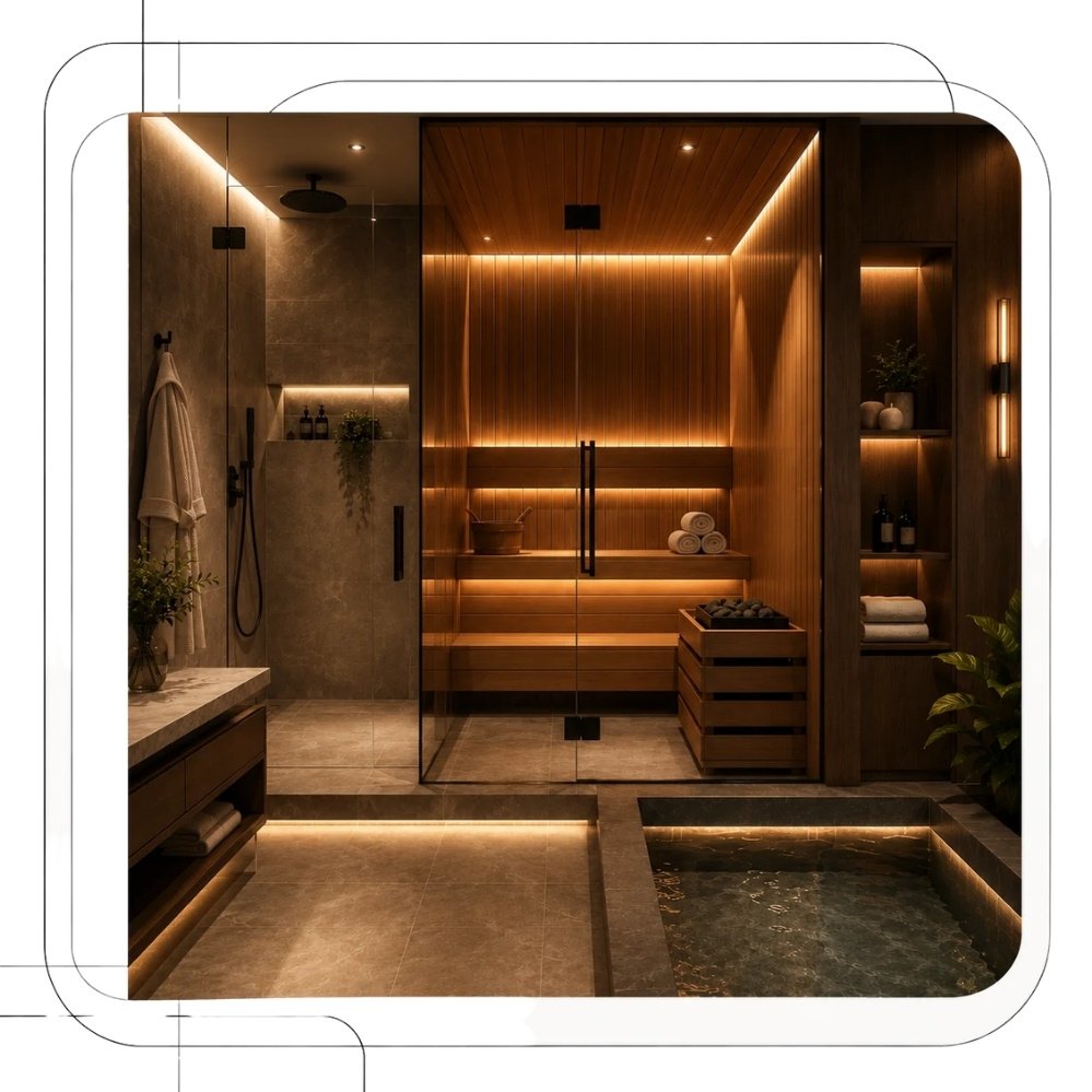 Spa-inspired wellness materials and finishes