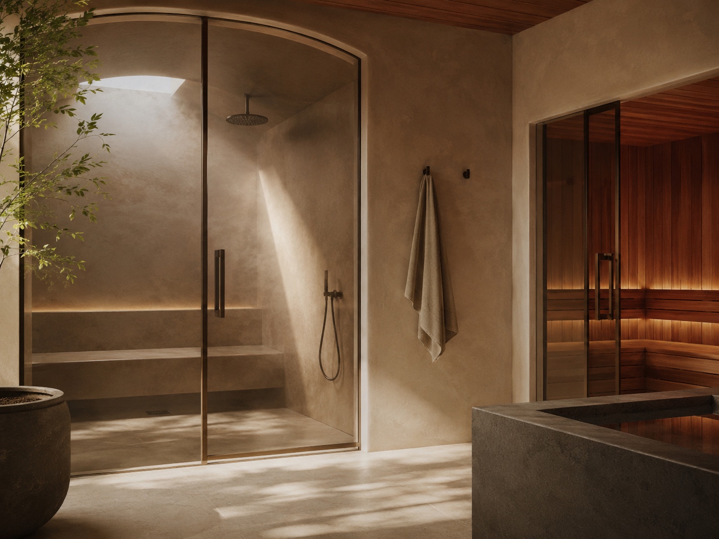 Stone-lined steam shower